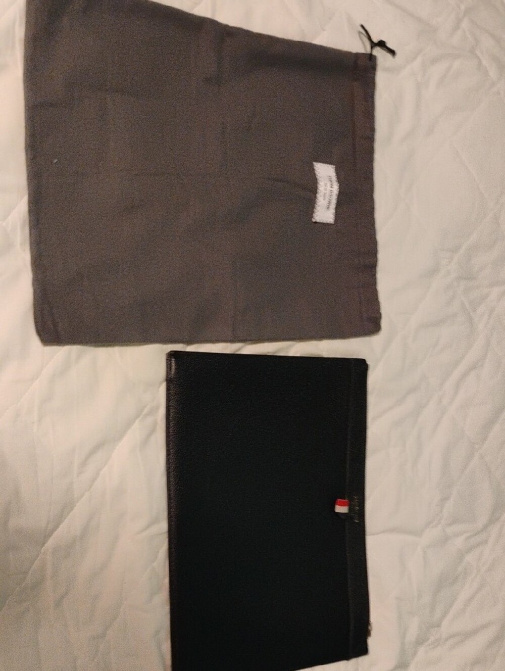 Thom Browne Black Leather Zip Pouch with Tricolor Tab - Picture 5 of 5
